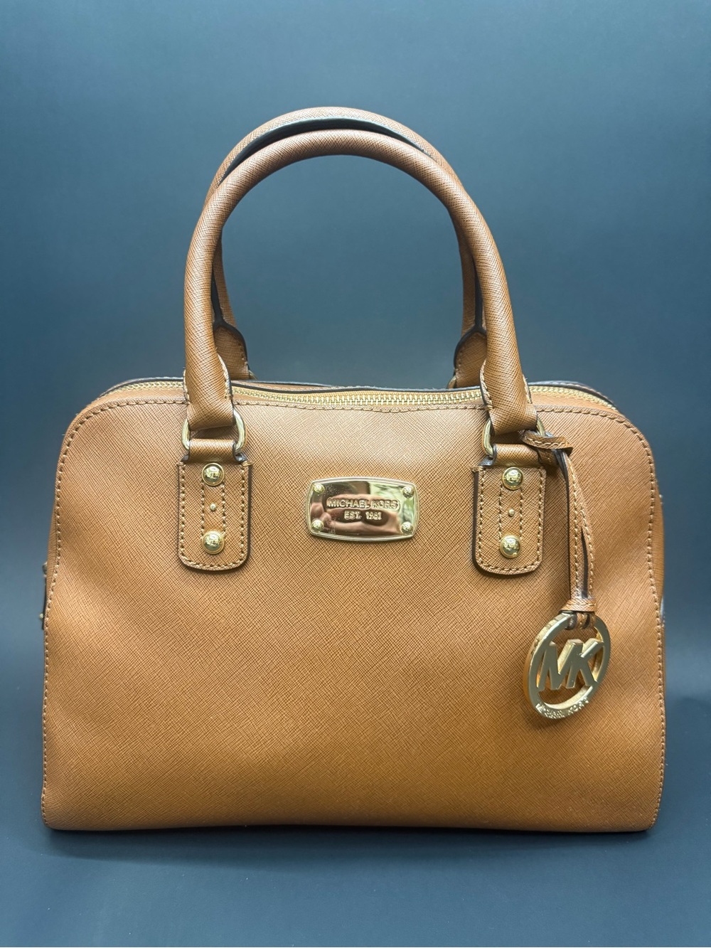 Michael Kors Cognac Saffiano Dome Satchel with Gold Accents